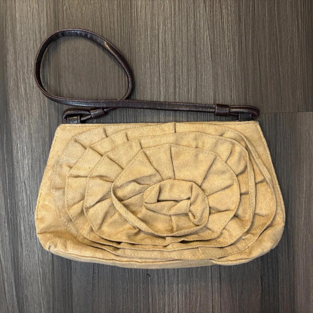 Y2K Vintage Victoria's Secret Tan 3D Floral Faux Suede Shoulder Bag